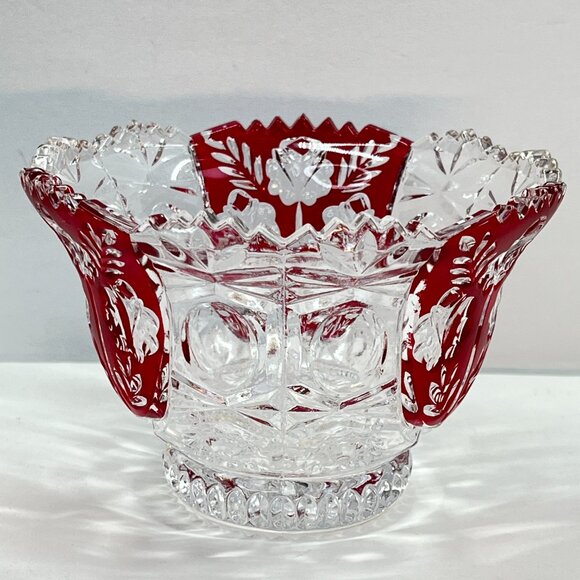 Fifth Avenue Crystal Rosaline Ruby Red Floral Glass Bowl Candy Dish 90' Vintage - Picture 2 of 11